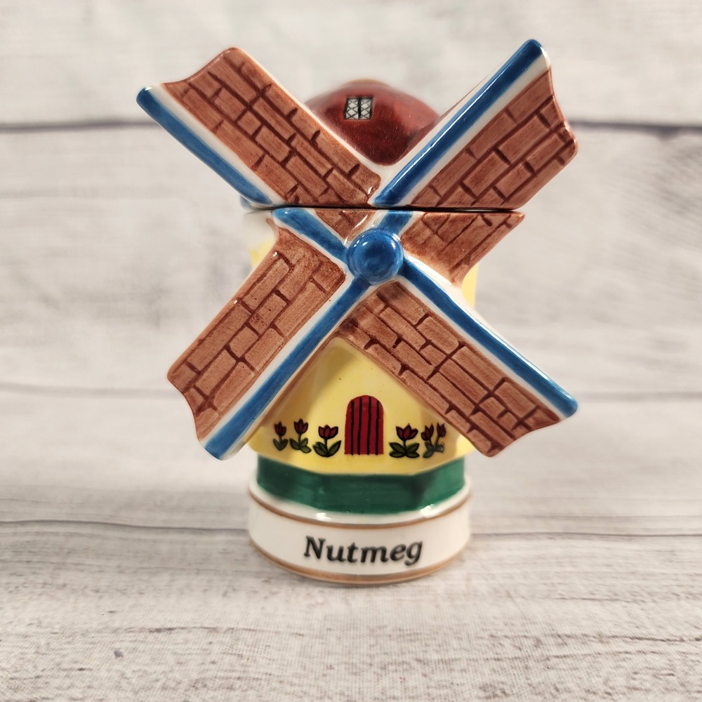 Danbury Mint Dutch Windmill Nutmeg Spice Jar Spices of the World Ceramic